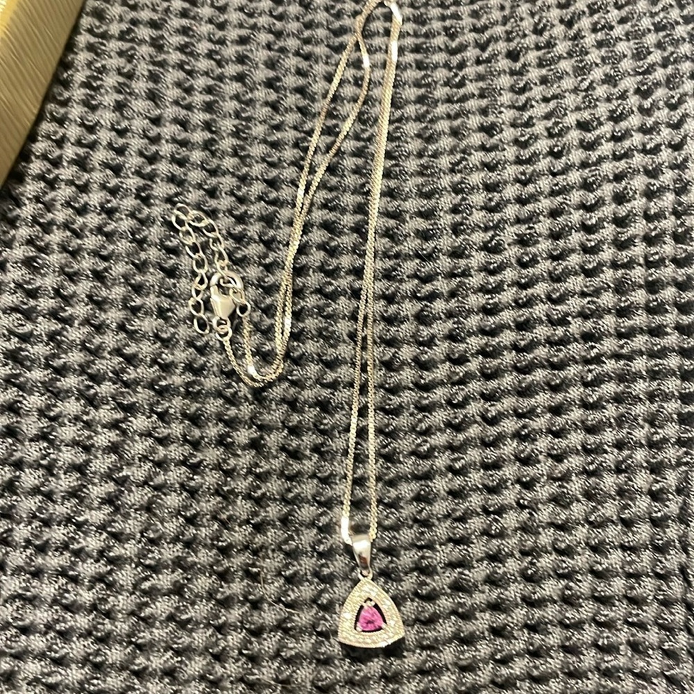 NWOT 925 Sterling Silver Pink & Diamond CZ Necklace – Length 17″